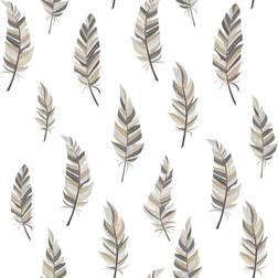 vidaXL Noordwand Urban Friends & Coffee Wallpaper Feathers White and Silver