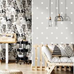 Noordwand Noordwand tapet Friends & Coffee Little Stars mørkegrå og hvid