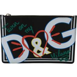 Dolce & Gabbana Black DG Print Zipper Coin Purse Leather Wallet