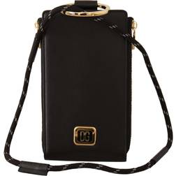 Dolce & Gabbana Læder Logo Plaque Neck Strap Sort
