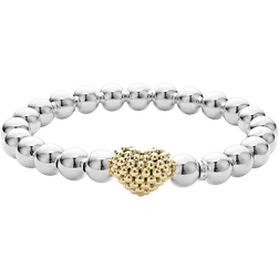 Lagos Signature Caviar Heart Beaded Stretch Bracelet - Silver/Gold