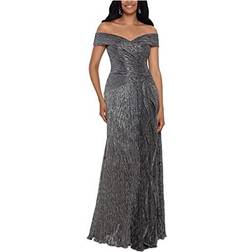 Xscape Off-The-Shoulder Metallic-Knit Gown