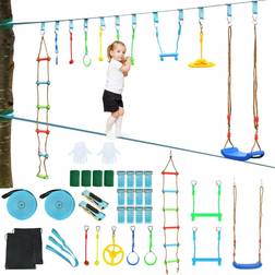 Gymax Ninja Slackline Set for Kids with Swing and Arm Trainer