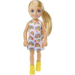 Barbie Chelsea Doll Wearing Rainbow Print Dress