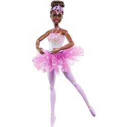 Barbie Poupée Mannequin Dreamtopia Ballerine Lumière Scintillantes, Cheveux Noirs articulée, avec lumière, diadème et Tutu Violet, Jouet Enfant, Dès 3 Ans, HLC26