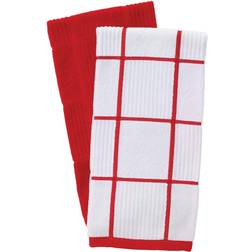 T-fal Solid And Check Parquet Two Pack Kitchen Towel Red, Yellow