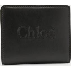 Chloé Soft Leather Logo Embroidered Sense Compact Wallet - Black