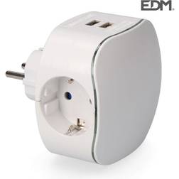 Edm "Väggkontakt med 2 USB-portar Schuko Trippel 2100 mAh Termoplast"