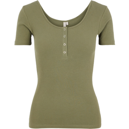 Pieces Kitte Ribbed Short Sleeved Top - Olive