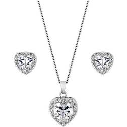 Jon Richard Heart Necklace and Earrings Jewellery Set - Silver/Transparent