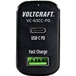 Voltcraft CAS-63 VC-63CC-PD USB-oplader bil Udgangsstrøm (maks. 3 A 2 x USB, USB-C -stik USB-strømforsyning (USB-P