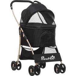 Pawhut In 1 Pet Stroller, Detachable Dog Cat Travel Carriage - Black