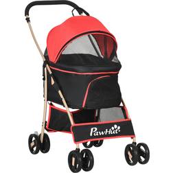 Pawhut 3 In 1 Pet Stroller, Detachable Dog Cat Travel Carriage - Red