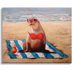 Stupell Industries Polka Dot Bikini Sea Lion Tropical Drink Beach Scene Framed Art