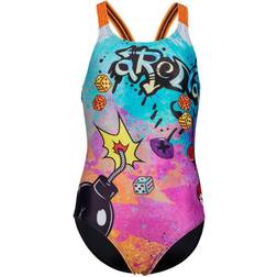 Arena Girl's Placement V Back Swimsuit - Black/Mango