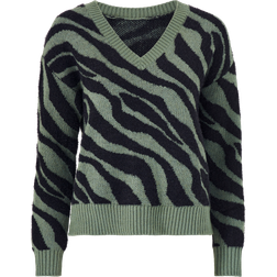 Vila Pull Col Rond Beige Imprimé Léopard Marron Clair