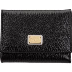 Dolce & Gabbana Dauphine Leather Flap Wallet - Black - 4.2in 3.5in