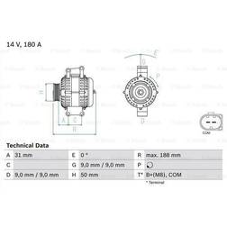 Bosch 0 986 082 500 Alternador 14V 180A