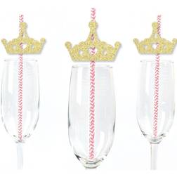 Big Dot of Happiness Gold Glitter Princess Crown Party Straws No-Mess Real Glitter Cut-Outs & Baby Shower or Birthday Party Paper Straws Set of 24