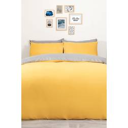 Brentfords Plain Dyed Reversible Duvet Cover Yellow, Grey