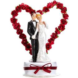 PartyDeco Wedding figurine Bride and Groom with Heart Cake Decoration