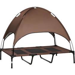 Pawhut Elevated Dog Bed Cooling Raised Pet Cot uv Protection Canopy Coffee
