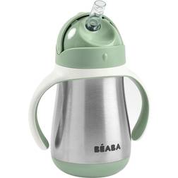 Beaba Biberon/Tasse d'apprentissage/Gourde Bébé 2 en 1 Tasse Paille Enfant Inox 100% étanche Anti-fuite 250ml Vert sauge