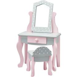 Olivia's Little World Tocador y Taburete De Muñecas Mueble De Madera Gris TD-0207AG Gris/Rosa