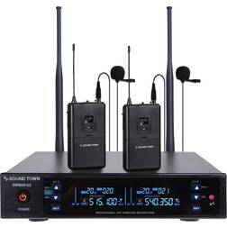 Sound Town Metal 200 Channels UHF Wireless Microphone System with 2 Lavalier Mic and Bodypack Transmitters for Church, School, Outdoor Wedding