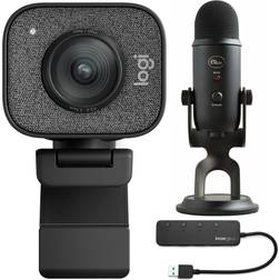 Logitech StreamCam Plus Webcam with Tripod and Yeti Blackout Mic Bundle