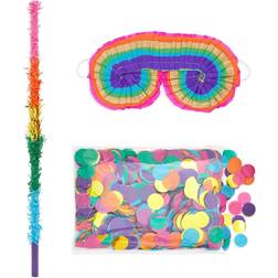 30-Inch Rainbow Pinata Stick with Blindfold and Round Confetti for Birthday Party Supplies