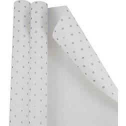 Jam Paper White & Silver Wrapping with Polka Dots All Occasion 25 Sq. ft. 2/Pack