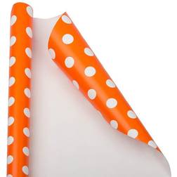 Jam Paper Birthday Wrapping 25 Sq ft Orange with White Polka Dots Gift Wrap 1/Pack