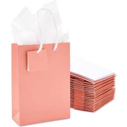 20 Pack Small Pink Party Favor Paper Gift Bags Bulk with Handles and Tissue Paper for Birthday