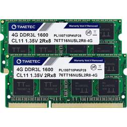 TIMETEC Hynix IC 8GB Kit(2x4GB) DDR3L 1600MHz PC3L-12800 Non ECC Unbuffered 1.35V CL11 2Rx8 Dual Rank 204 Pin SODIMM Laptop Notebook Computer