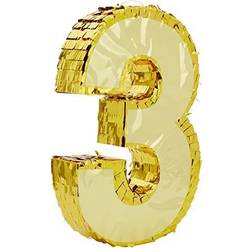 Juvale Gold Foil Number 3 Pinata Centerpi