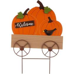 GlitzHome Fall Pumpkin Yard Stake Rustic Fall Harvest Pumpkin Yard Sign