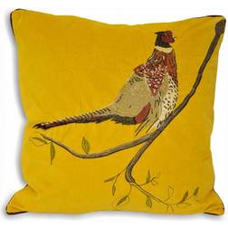 Hunter Embroidered Pheasant Velvet Chair Cushions Brown, Yellow (45x)