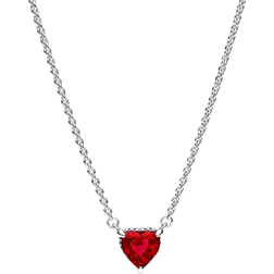 Pandora Sparkling Heart Halo Pendant Collier Necklace - Silver/Red/Transparent