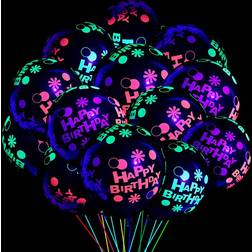 Latex Balloons Happy Birthday Neon Glow 12" 50pcs