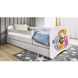 Kocot Kids Babydreams juniorsäng med Zoo djur, madrass, sänghäst, låda vit laminat 140x70