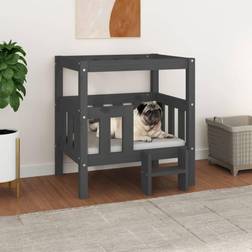 vidaXL Cama Para Perros Madera Maciza De Pino Gris 65.5x43x70 cm