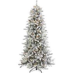 Nearly Natural 7.5ft. Pre-Lit Flocked Livingston Fir Artificial Christmas Tree 90"