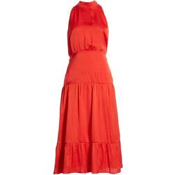 Sam Edelman High Neck Tiered Hem Sleeveless Midi Dress - Red