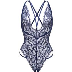 LoveHoney Plus Size Late Night Liaison Crotchless Lace Body Blue