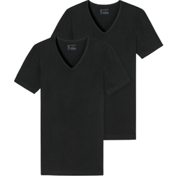 Schiesser Deep V Neck Organic Cotton Short Sleeved Shirt 2-pack - Black