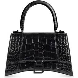 Balenciaga Small Hourglass Crocodile Handbag - Black