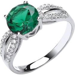 Jewelco London CZ Shoulder Set Engagement Ring - Silver/Green/Transparent