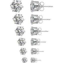 Anmao Stud Earrings Set - Silver/Transparent