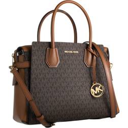 Michael Kors Mercer Medium Logo and Leather Belted Satchel - Brown